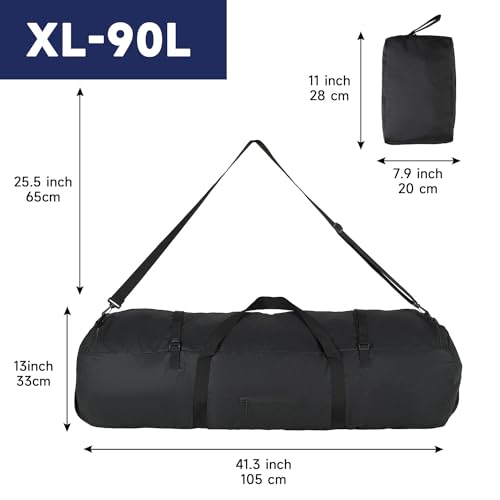 Arxus Duffle Bag 30L/50L/90L Long Travel Bag for Baseball Bat Tent Large - color: Black, size: 90L