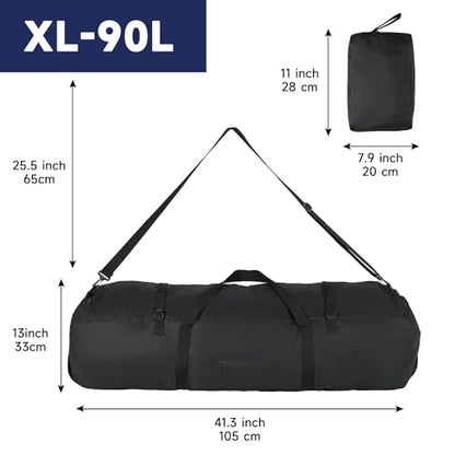 Arxus Duffle Bag 30L/50L/90L Long Travel Bag for Baseball Bat Tent Large - color: Black, size: 90L
