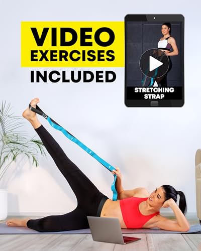 Stretching Strap with Loops - Non Elastic Yoga Strap for Physical Therapy - style: 12 Loops - Blue