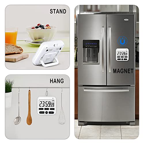 4-in-1 Digital Timer with Count Up/Down, Clock & Alarm, Ring & Silent Modes - color: White