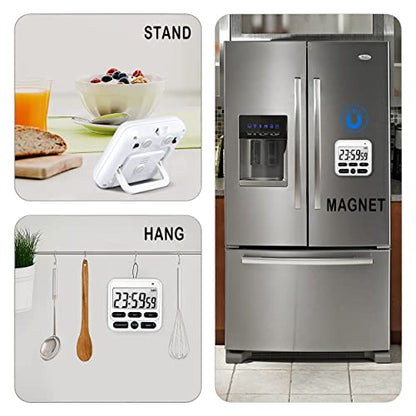 4-in-1 Digital Timer with Count Up/Down, Clock & Alarm, Ring & Silent Modes - color: White