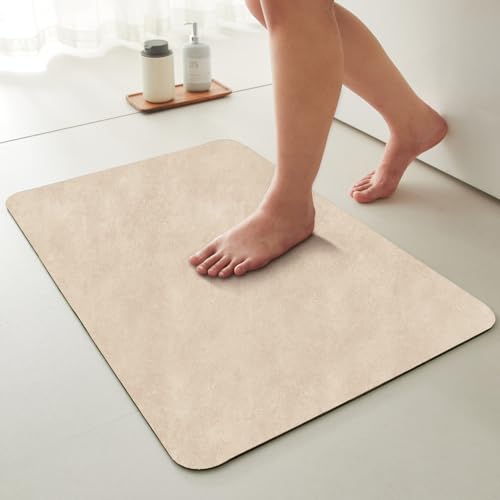 TYUU Thin Bath Mat, Large Bathroom Rugs Non Slip Washable, 36x48 Beige | Quick Dry Bath Rug Fits Under Door. Non-Slip Rubber Backing. Absorbent Faux Suede Bathroom Floor Mats. Bath, Shower & Sink. - color: Beige, size: 3' X 4' (Rectangular)