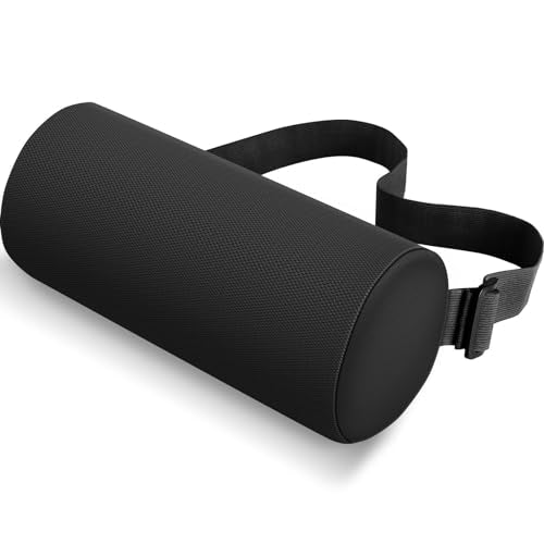 CushZone Lumbar Roll Support Pillow, Memory Foam Back Cushion, Black | Helps Relieve Back Pain & Supports Posture,Adjustable Strap Fits Office,Car & Gaming Chairs,Washable Cover - color: Black, size: Standard