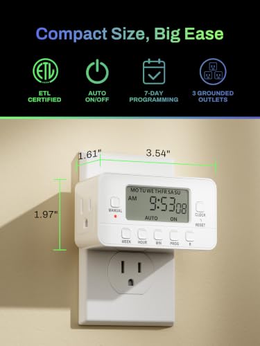 BN-LINK 7-Day Heavy Duty Digital Timer with Dual Outlet, LCD Display, 3-Prong Programmable Design, for Lights, Fans, Coffee Machine, Home, Office, Indoor Use, 125V 15A 1875W, 2 Pack - color: 7 Day, 2 Outlet, 2-pack