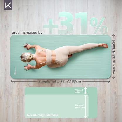 KEEP Extra Thick NBR Yoga Mat for Women & Men, 10mm Thick, 72”x32” Large Exercise Mat with Non-Slip Workout Mat for Yoga, Pilates, Stretching, Meditation – Wide & Cushioned Fitness Mat - color: Green