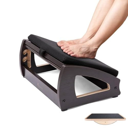 StrongTek Balance Board & 4-Angle Foot Rest Set, Professional Wooden Rocker Board + Adjustable Under-Desk Foot Stool, Non-Slip, Improves Core Strength, Posture & Circulation, Home Gym & Office