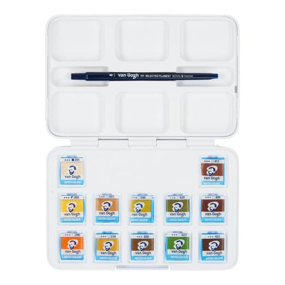 Van Gogh Watercolor Paint Set, Plastic Pocketbox, 12-Half Pan Shades of Nature Selection - color: 12 Nature (Plastic Pocketbox), style: Half Pan