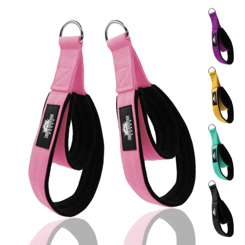 Durable Pilates Double Loop D-Ring Straps - Padded Handles for Reformer, Yoga & Home Gym Workouts - color: pink, size: L