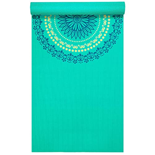 ProsourceFit Mandala Yoga Mat 3/16" (5mm) Thick Workout Surface with Exclusive Printed Designs for Stylish Comfort, Stability, and Balance; Non-Slip Option for Yoga and Pilates - color: Mandala - Green