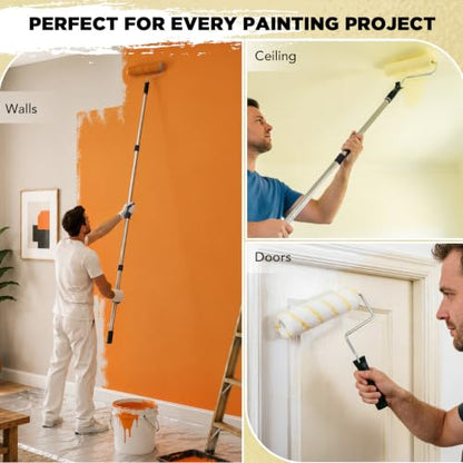 SOUTHGATE 33PCS Paint Roller Kit with Extension Pole for Walls & Ceilings | 9‘’ and 4‘’ rollers,1-5ft adustable pole, paint tray, drop cloth, brushes, for drywall, baseboards, apartments