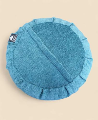 Buddha Groove Chenille Meditation Zafu Cushion with Buckwheat Insert, 16 Inch Round Floor Pillow for Yoga, Mindfulness and Zen Practice, Removable Machine-Washable Cover, Teal