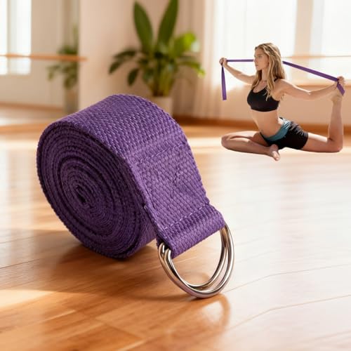 Stretching Strap Yoga Strap Physical Therapy for Home Workout, Exercise, Pilates and Gymnastics, Non-Elastic Stretch Bands for Women & Men - color: Purple