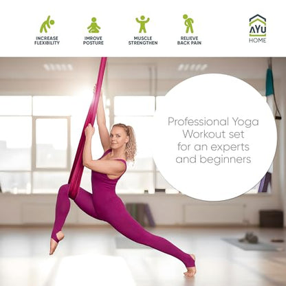 AyuHome Aerial Silks Yoga Swing Aerial Hammock Kit for Home - color: Aerial silk - Wine Red - New