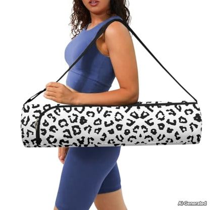 Yoga Mat Bags for Women Lightweight Gym Bag with Strap Full Zip Yoga Accessories - color: Leopard Print White
