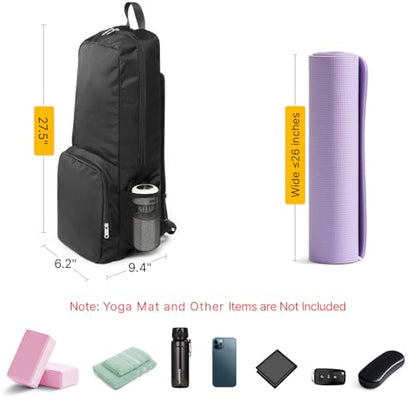 Yoga Mat Bag Carrier Backpack with Multi Pockets | Yoga Mat Holder Waterproof & Zipper Closure, Water Bottle Pocket, Large Capacity, Multipurpose Use - color: Black