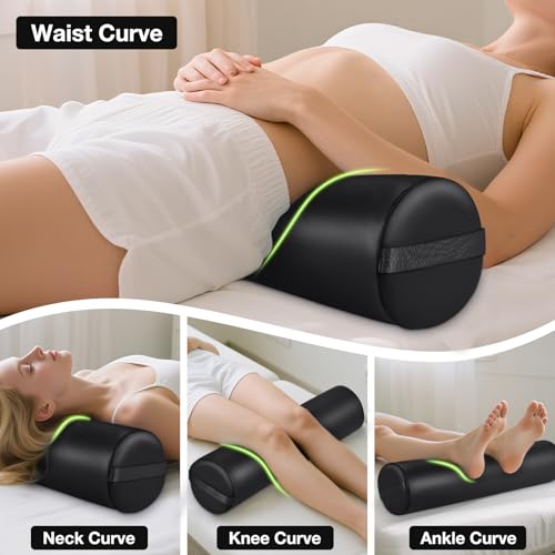 Full Round Bolster Pillow for Legs, 26 x 6 inch Bolster for Massage Table | PU Leather Under Knee Pillow with Strap Handle, Under Back Ankles Leg Pain Relief Massage Table Bolster for Yoga & Spa - color: 6" Full Round - Black