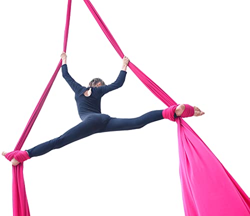 Aerial Silks Yoga Swing Set, Fitness Aerial Yoga Kit | Anti-Gravity Flight Aerial Yoga Hammock Kit; Low/Non Stretch Nylon Tricot Fabric; For Fitness & Dance; Hardware Included - color: Hot Pink