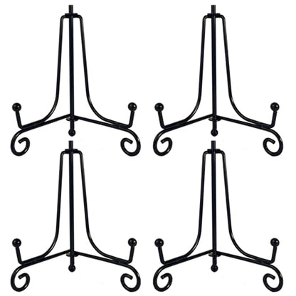 HENABLE 4PCS Premium Black Iron Plate Stands for Display 4 Inch, Decorative Solid Metal Plate Holders for Displaying, Mini Easel, Frame, Book, Card, Plaque, Bowl, Picture Stands for Display - size: 4PCS 4IN