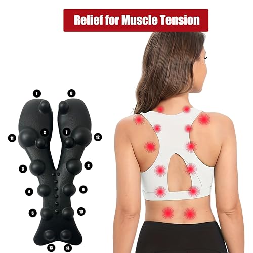 Neck and Shoulder Relaxer, Cervical Traction Device for Neck Support and Posture Alignment, Neck Stretcher Pillow with Acupressure Points (Black)