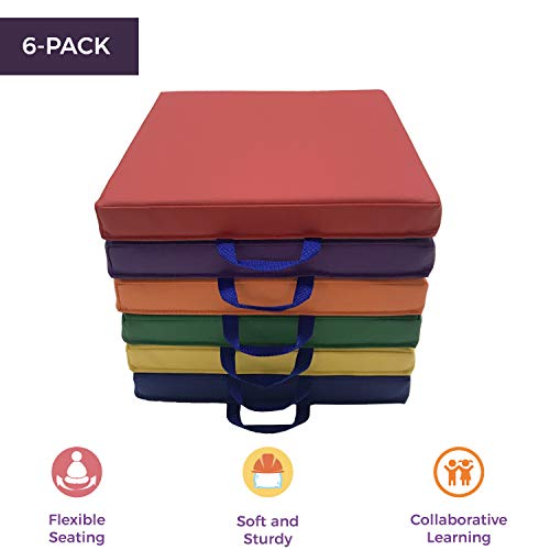 Factory Direct Partners SoftScape 15 inch Square Classroom Floor Cushions with Handles; Flexible Seating for Daycare, Preschool, Playroom; 2 inch Thick Deluxe Foam (6-Piece) - Assorted, 12228-AS - color: Assorted, size: Square