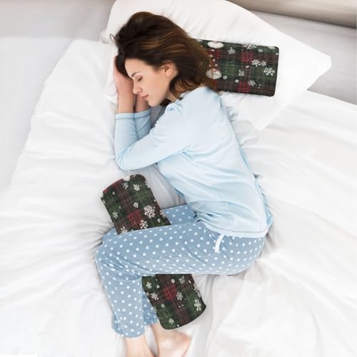 Christmas Gingham Gnome and Snowflakes Neck Roll Pillow Bolster Round Health Memory Foam Long Cervical Cylinder Pillows with Removable Washable Cover for Body Bed Legs Back Yoga - color: Christmas Gingham Gnome and Snowflakes