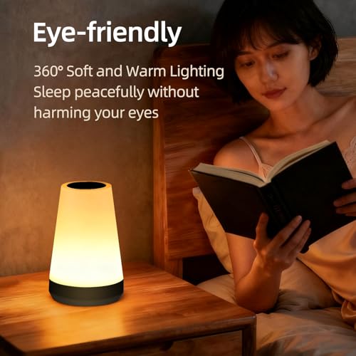 Night Light, Dimmable Touch Lamp and Remote Control, 13 RGB Colors & 5 Brightness, Rechargeable Bedside Table Lamp for Baby Kids Nursery Bedroom Bathroom Camping (Black) - color: Black