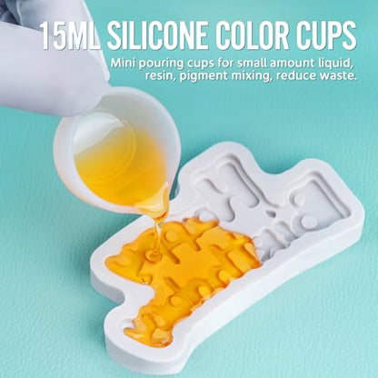 Silicone Resin Mixing Measuring Cups for Resin Supplies, Easy-to-Read Marks, 600ml/20oz Bowl, 250&100ml Thickened Reusable Silicone Cups for Epoxy Mixing, with Stir Sticks, Jewelry Making - size: 600+250+4*100ml (Black Marks)