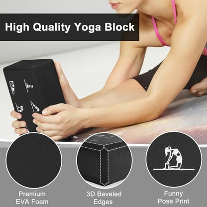 2 Yoga Block and 2 Yoga Strap Set,Non-slip EVA Foam Blocks, High Density Yoga Bricks with 6ft Strap, Supportive Latex-Free Yoga Block Accessories for Pilates - color: Black