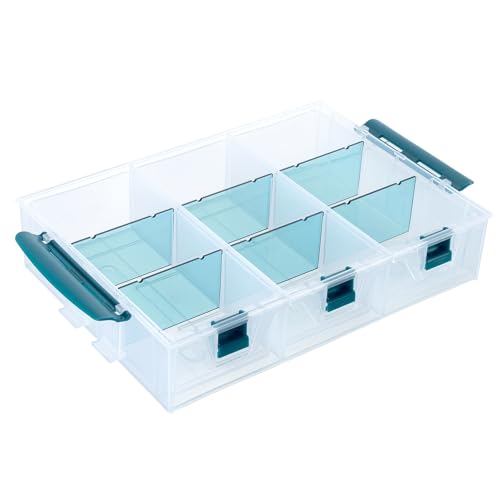 MyGift Single Stackable Tray, Add-on for 11 Inch Clear Arts & Crafts Storage Box with Blue Accents, 9 Compartment Sewing Supplies Organizer 3 Drawers and Removable Dividers - color: Clear& Blue (Add on Tray Only)