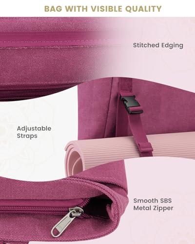 Gonex Yoga Mat Bag For Women Canvas Tote Pilates Gym Bag With Mat Carrier | Front-Opening Quick Access Mat Straps, Durable Cotton Canvas, Machine Washable, Bottle Holder Multi Pockets, Yoga Gym Travel - color: Rose Red, size: Classic (15.5×5.5×14.5inch)