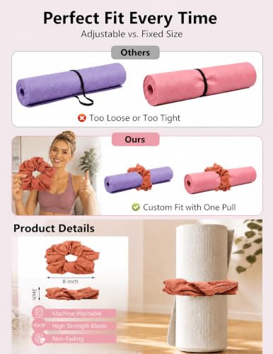 Yoga Mat Scrunchie Yoga Mat Strap Carrier Pilates Mat Holder | Holds Your Yoga Mat in Style, Adjustable & Stretchy Yoga Mat Band, Fits Most Standard Yoga Mats (mat not included),Yoga Gifts - color: Pink