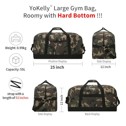 55L Large Duffle Bag for Men Travel - 25 inch Sports Duffel Bag with Hard Bottom - Camo - color: Camo