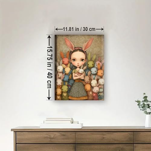 Aeontinity Doll in The Rabbit World Gothic Framed Canvas DIY Paint by Numbers Kit Bar Cafe Cave Home Room Wall Bathroom Porch Patio Decor Gift, 16 x 12 Inch - color: DOLL IN THE RABBIT WORLD