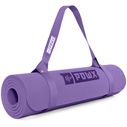 Extra Thick Yoga Mat for Women – TPE 10 mm-Thick Non-Slip Yoga Mat & Nylon Mat Strap – Men’s Fitness & Workout Mats for Home Gym – 26 x 74 In. Indoor-Outdoor Meditation & Exercise Mats by PowX
