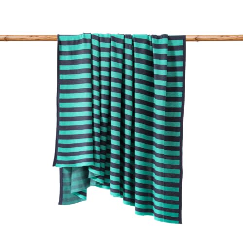 BOV Cooling Knit Throw Blanket 50x60, 100% Viscose, Gray Green Stripe - color: Moss & Charcoal