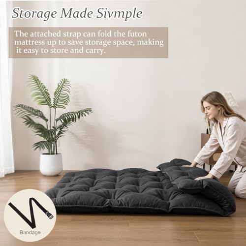 SHOUREN Japanese Futon Mattress Floor Mattress 3" Tatami Mat,Shredded Memory Foam Foldable Roll Up and Portable Sleeping Pad Suitable for Camping,Guest Room,Black 39"X80" Twin Size - color: Black, size: Twin