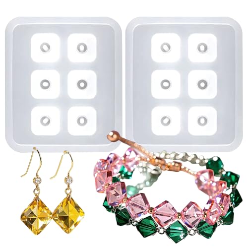 Jewelry Silicone Molds for Epoxy, 6-Cavity Diamond Shape, 2.3 X 2.8 Inches for Polymer Clay Soap Making Cabochon Gemstone DIY Crafting Projects Set of 2 - color: Jewelry Silicone Molds ZH379