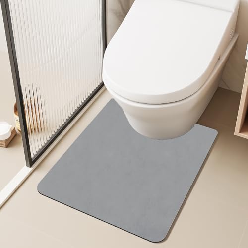 TYUU Thin Toilet Rug, Bathroom Rugs Non Slip, 20x24 U Shape Light Grey | Supe Absorbent Quick Dry Toilet Mat. Non-Slip Rubber Backing. Soft Faux Suede Bathroom Floor Mats. Bath & Toilet. - color: Light Grey, size: 1'8" X 2' (U-Shape)