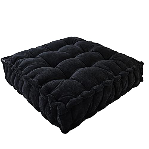 Verpert Floor Pillow 25x25 Inch Square Meditation Cushion Floor Seating for Adults Oversized Tufted seat Cushion Reading Nook for Kids, Yoga Meditation Pillow for Sitting on Floor (Black) - color: Black
