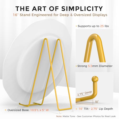 TR-LIFE 16 Inch Gold Metal Plate Stand (2 Pack) - Heavy Duty Display Stand for Extra-Large Plates, Frames, Platters and Art - size: 16 Inch