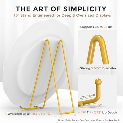 TR-LIFE 16 Inch Gold Metal Plate Stand (2 Pack) - Heavy Duty Display Stand for Extra-Large Plates, Frames, Platters and Art - size: 16 Inch