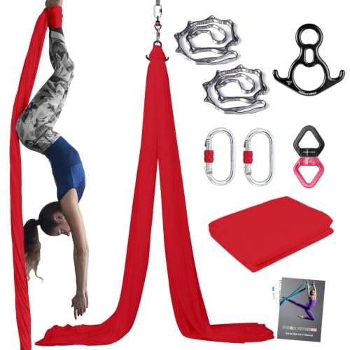 PRIOR FITNESS Aerial Silks Kit, SGS&CE Certified, 9/15/20Yards - color: Red, size: S(9 Yards)