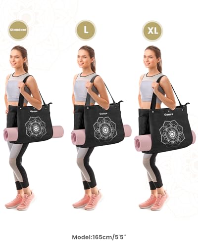 Gonex Yoga Mat Bag For Women Canvas Tote Pilates Gym Bag With Mat Carrier - color: Black, size: Large(17.7×6.1×15.3inch)