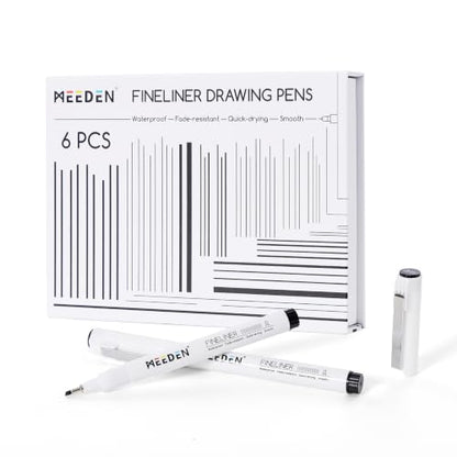 MEEDEN Micro Fineliner Drawing Pens: 2mm Chisel Nib, 6 Pack, Black Ink | Waterproof archival ink for bold outlining, lettering, poster drawing, manga panels, filling, and expressive artwork - style: 2mm Chisel Nib