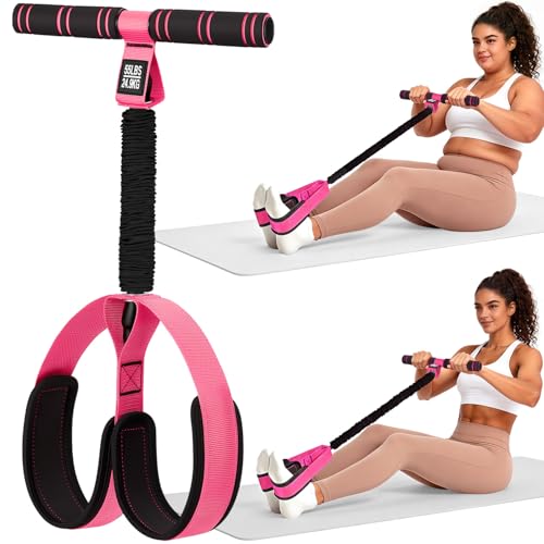 Multifunctional Durable Pedal Resistance Band with Handle, Upgraded Elastic Exercise Bands for Home Gym, Anti-Snap Sit Up Equipment & Ab Trainer for Core/Arms/Legs/Glutes Workout for Women - color: Pink