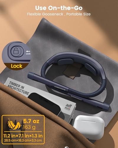 Glocusent Neck Light with Timer, 100 Hours Book Light for Bedtime Reading | Neck Reading Light, 3-Color, 5 Brightness, Bendable, Ergonomic, 1600mAh, Rechargeable, Eye Care, Sleep Aid, Travel Lock, Gift - color: Navy Blue