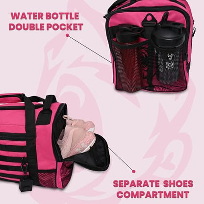 Beast Power Gear Gym Duffle Bag- Workout, Boxing, MMA, Sports Bag with Shoes Compartment and Adjustable Shoulder Strap for Men and Women (Pink/Black) - color: Pink/Black