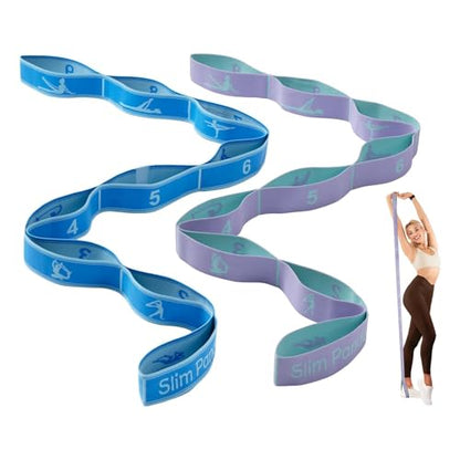 Slim Panda Stretch Strap, Multi-Loop for Physical Therapy,Elastic Yoga Stretching Strap for Dance,Yoga, Pilates & Gymnastics Exercise, Ballet Stretching Band for Flexibility, Leg Stretching - color: Blue+Purple