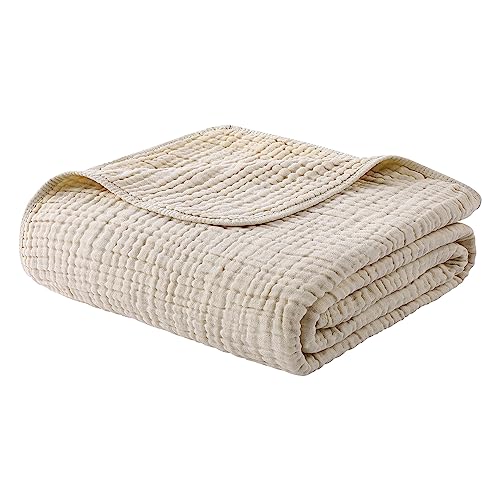 Yoofoss Muslin Blanket 100% Organic Cotton Throw Large 50" x 60" for Bed Couch Summer Gauze Blanket for Adults Lightweight and Breathable Apricot White - color: Apricot White, size: 50" x 60"