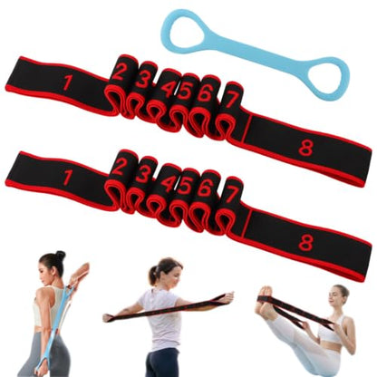 3 Pack Numbered 8-Loop Stretching Straps, Multi-Loop Elastic Resistance Bands for Yoga, Pilates, Dance, Gymnastics, Leg & Hip Flexibility Training
